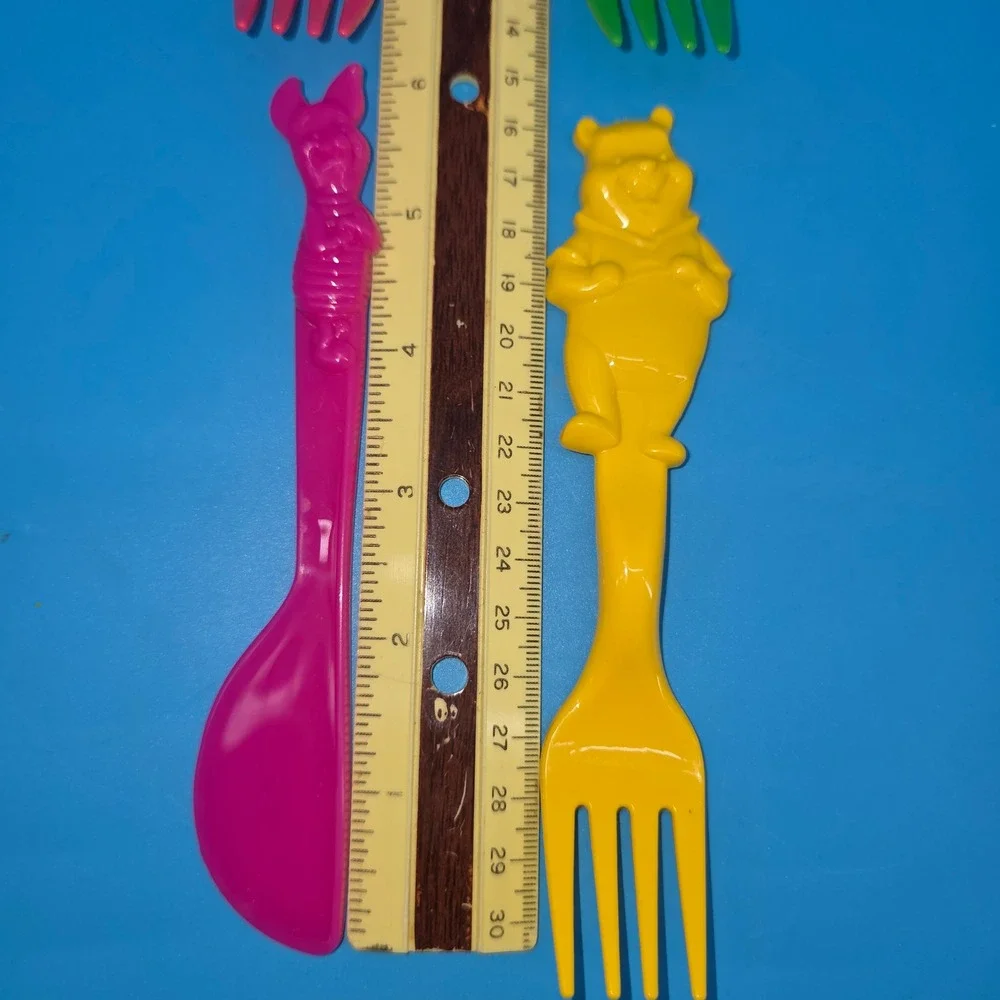 Vintage  Plastic Character Flatware Set Winnie the Pooh Piglet Frog Octopus 10pc